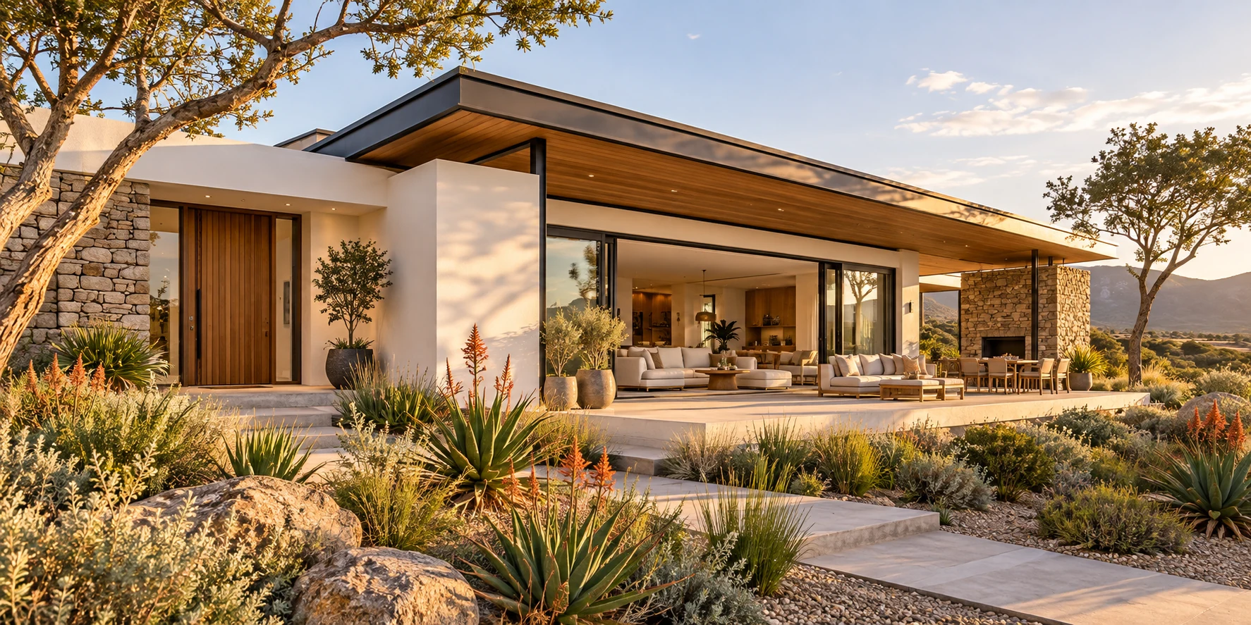 Illustrative architectural concept of a contemporary home and terrace